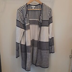 Charter Club Navy, Grey, and White Patterned Cardigan
